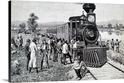 Illustration Depicting A Steam Train Which Has Broken Down Mid Journey, Dated 19th C.