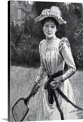 Illustration Depicting A Woman Dressed For A Game Of Tennis, Dated 19th Century