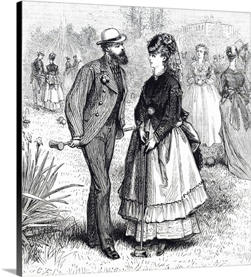 Illustration Depicting A Young Couple Playing Croquet, Dated 19th Century