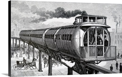 Illustration Depicting Henry Meiggs' Elevated Monorail System, Dated 19th Century