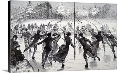 Illustration Depicting People Skating On A Frozen Lake, Dated 19th Century