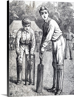 Illustration Depicting Schoolboys Playing Cricket At Harrow School, Dated 19th Century