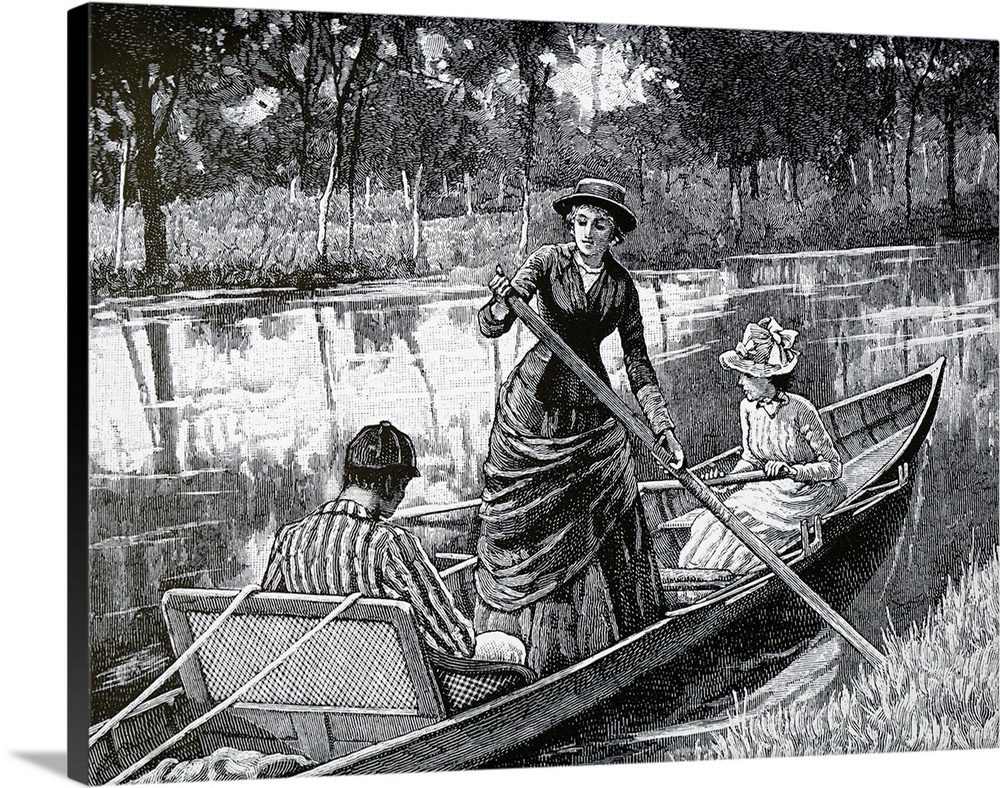 Illustration depicting siblings spending a summer afternoon on a boat. Dated 20th century.