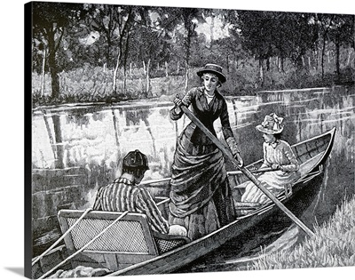 Illustration Depicting Siblings Spending A Summer Afternoon On A Boat, Dated 20th C.