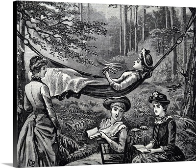 Illustration Depicting Young Ladies Relaxing On An August Afternoon, Dated 19th Century