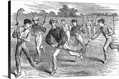 Illustration Depicting Young Men Playing Lacrosse, Dated 19th Century