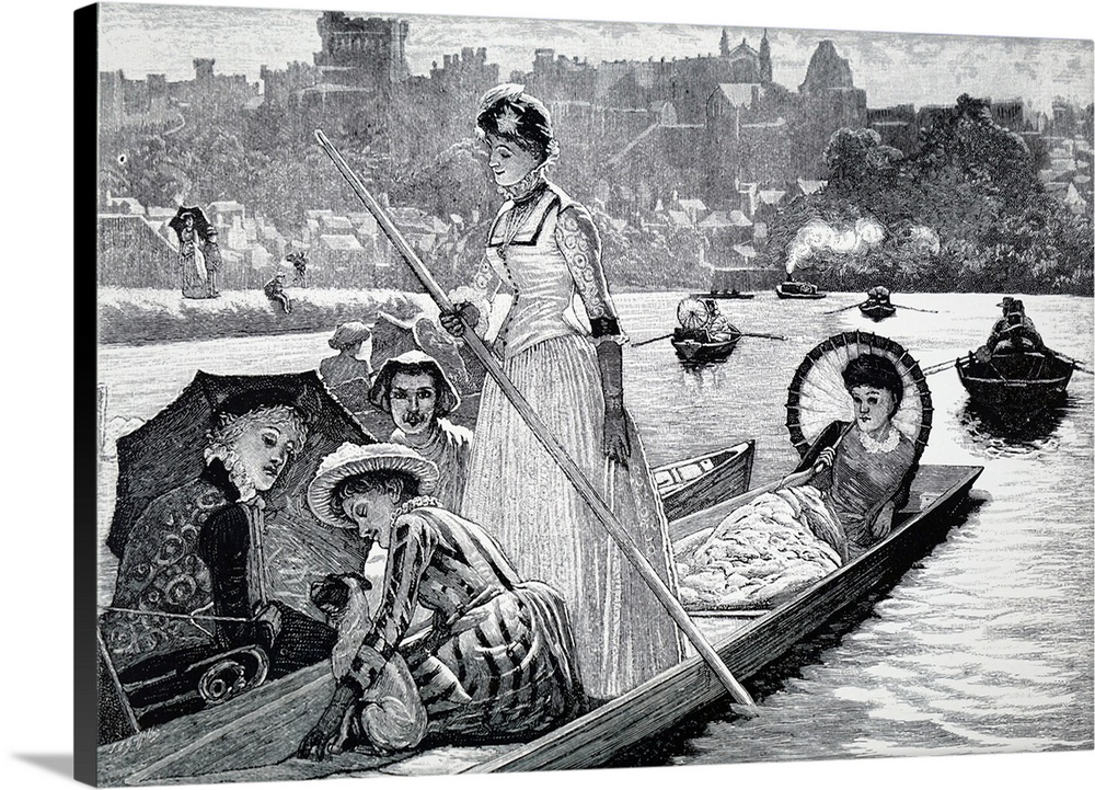 Illustration depicting young women spending a summer afternoon on a boat. Dated 19th century.