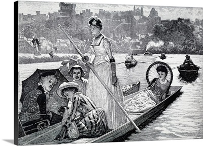 Illustration Depicting Young Women Spending A Summer Afternoon On A Boat, Dated 19th C.