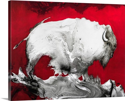 Illustration of a bison against a red background