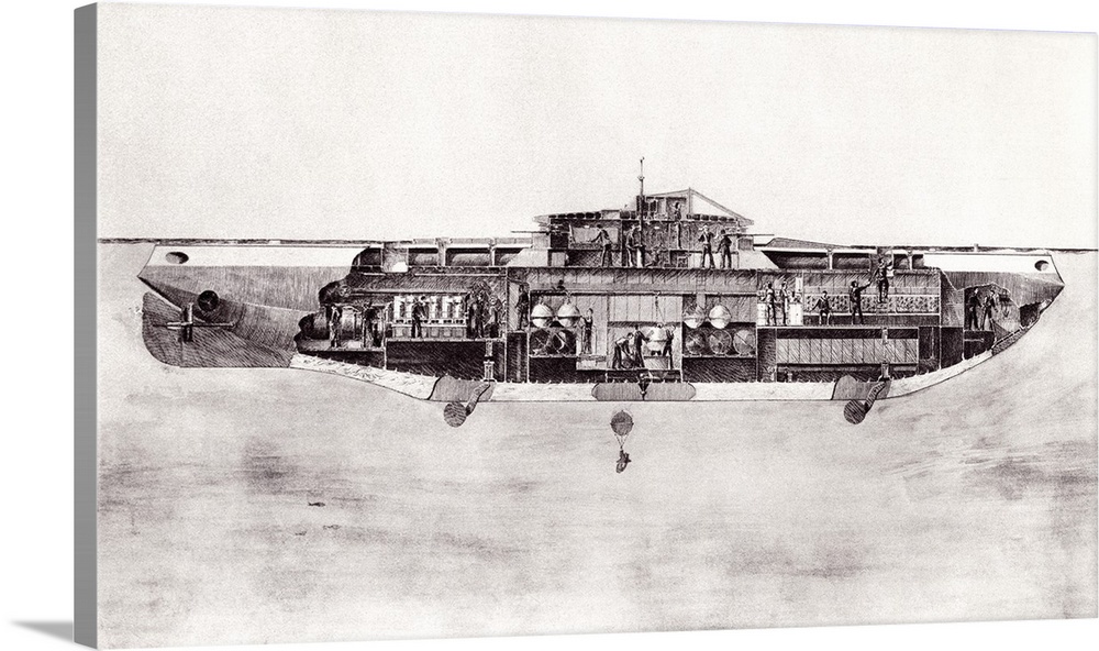 Illustration Of A Lake Submarine, Used During World War One To Lay Mines On The Sea Bed. From The Illustrated War News Pub...