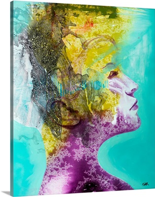 Illustration of a woman's head with colourful abstract patterns