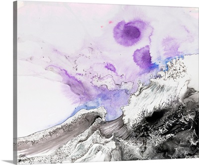 Illustration Of Waves Crashing And Splashes Of Blue And Purple Above