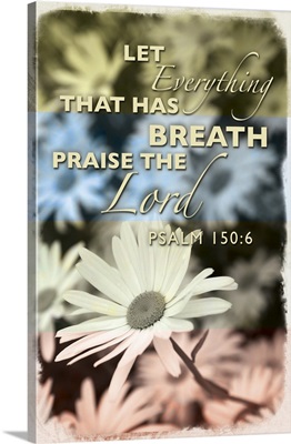 Image Of Flowers In Four Colours With Scripture From Psalm 150:6