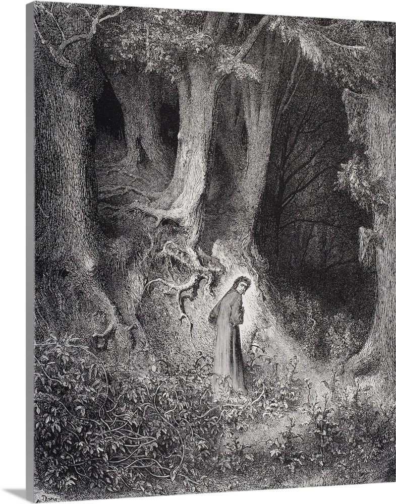 Engraving By Gustave Dore, 1832-1883, French Artist And Illustrator, For Inferno By Dante Alighieri, Canto I, Lines 1 And 2.