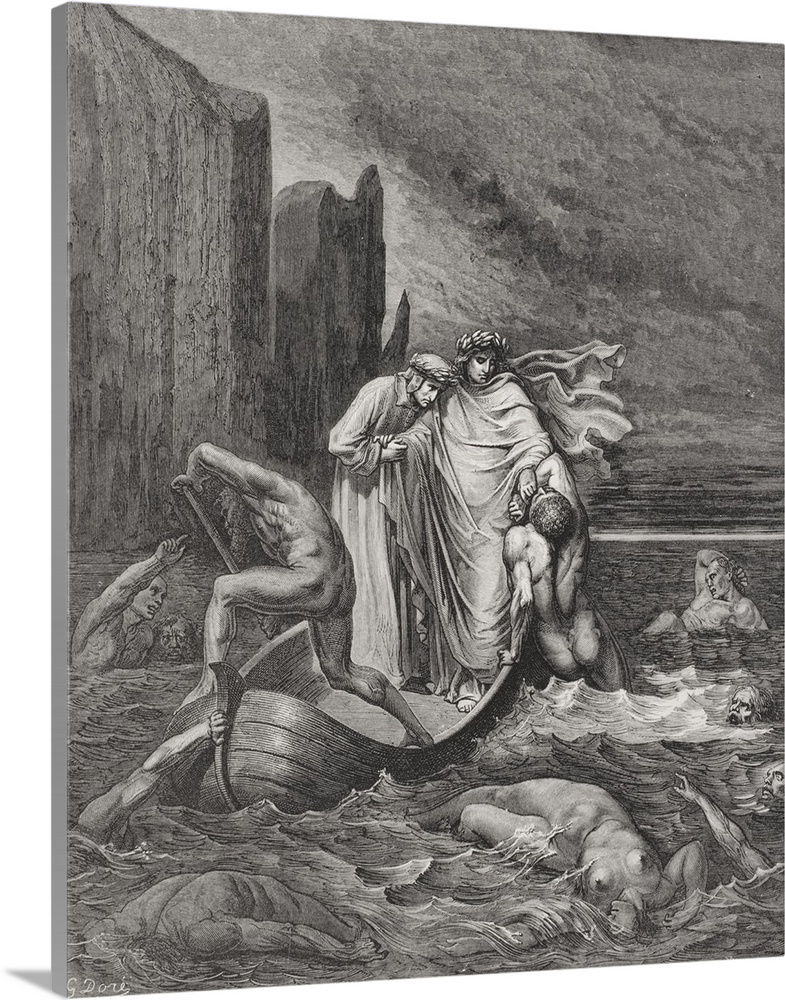 Engraving By Gustave Dore, 1832-1883, French Artist And Illustrator, For Inferno By Dante Alighieri, Canto VIII, Lines 39 ...