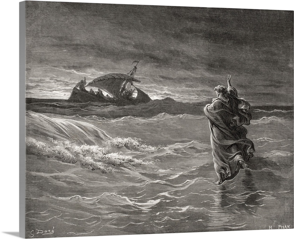 Engraving From The Dore Bible Illustrating John VI 19 To 21, Jesus Walking On The Sea, By Gustave Dore, 1832-1883, French ...