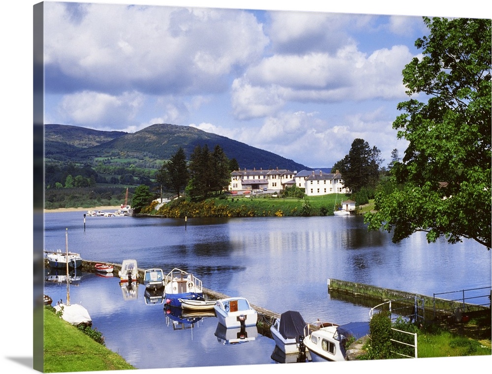 Killaloe, County Clare, Ireland; Lakeside Hotel With Boats Moored On The Lake