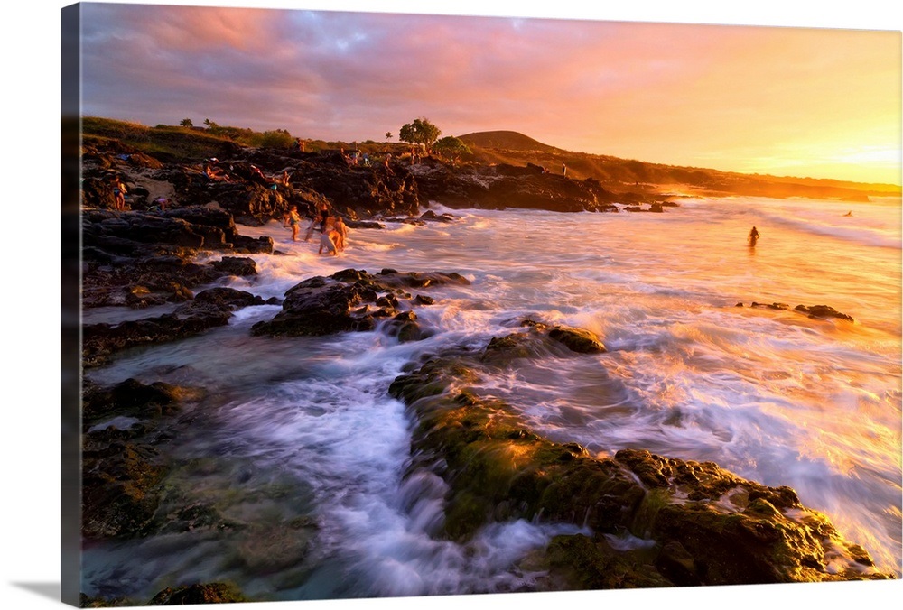 Kua Bay beach at sunset, Kona Coast, Kona, Big Island, Hawaii, USA Wall