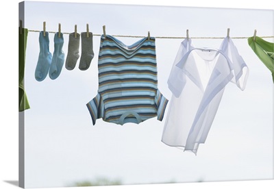 Laundry Hanging On Outdoor Clothesline, Toronto, Ontario, Canada