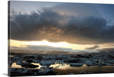 Lenticular Clouds Over The Ice Lagoon Of Jokulsarlon At Sunset, Iceland