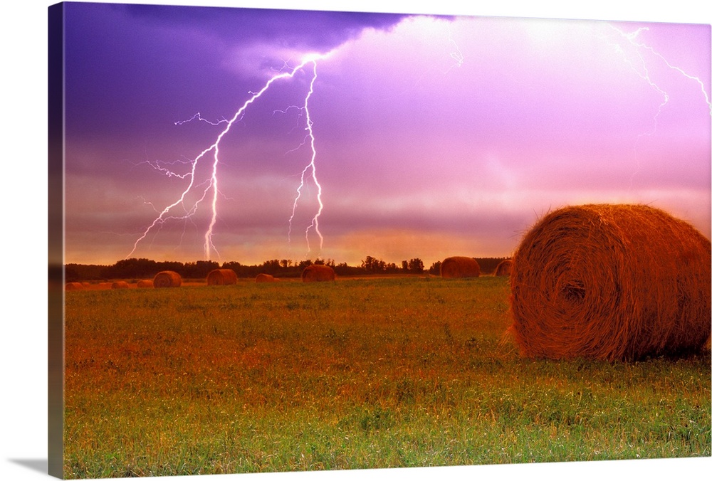 Lightning Over A Field, Alberta, Canada