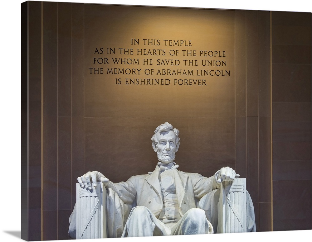 Statue of President Abraham Lincoln inside the Lincoln Memorial on the National Mall in Washington DC.