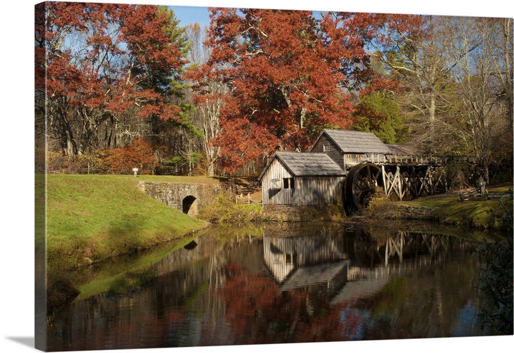 Mabry Mill and pond in autumn. Mabry Mill, Meadows of Dan, Virginia.