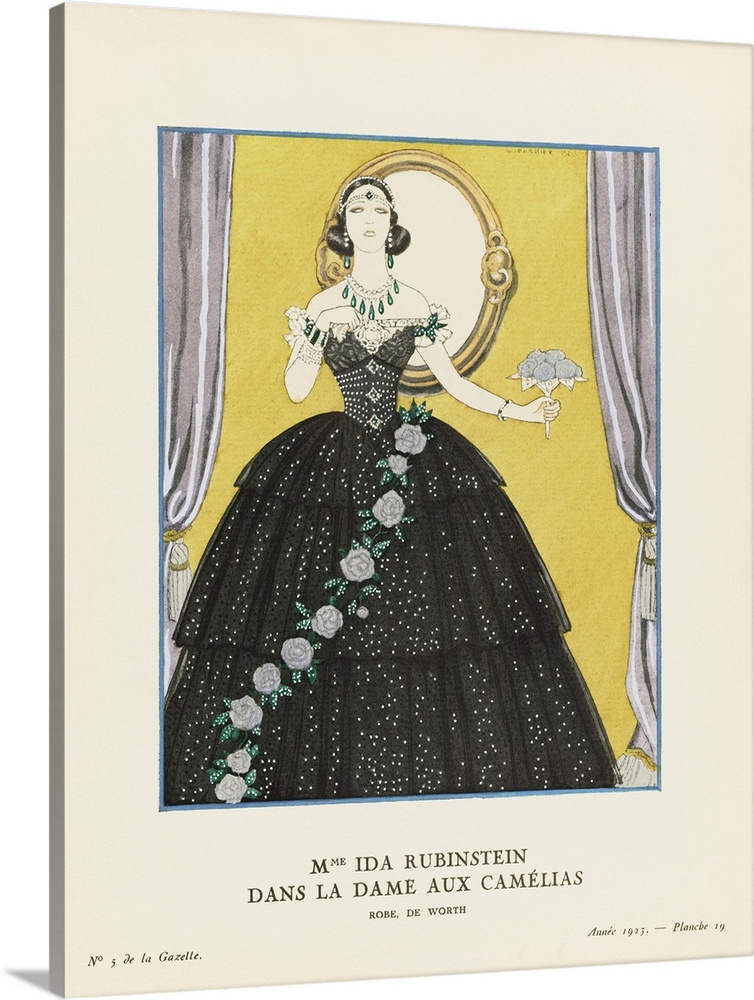 Mme Ida Rubinstein dans la Dame aux Camelias.  Madame Ida Rubinstein in The Lady of the Camellias.  Robe, de Worth.  Dress...