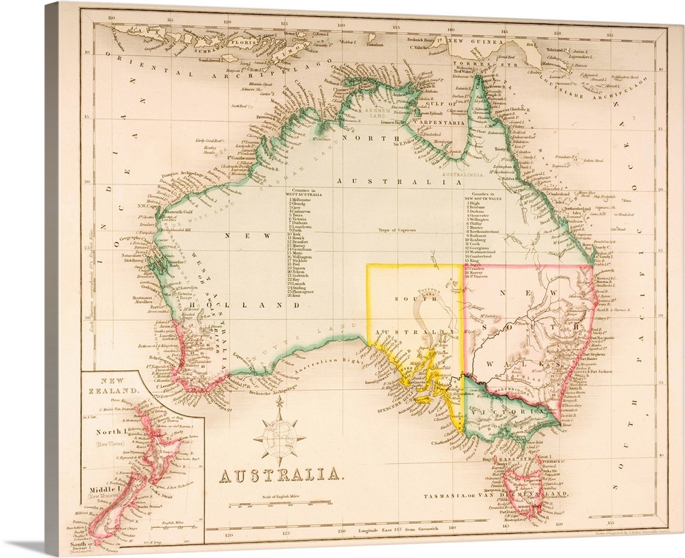 Map Of Australia And New Zealand. Drawn And Engraved By J. Archer, Pentonville, London, C. 1830.