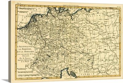 Map Of Germany, Bohemia And Hungary, Circa 1760