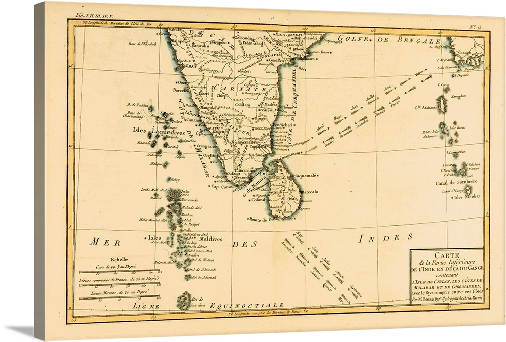 Map Of Southern India, Circa. 1760. From "Atlas De Toutes Les Parties Connues Du Globe Terrestre,"? By Cartographer Rigobe...