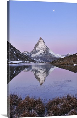 Matterhorn Reflected In Lake Riffelsee At Dawn, Zermatt, Alps, Valais, Switzerland