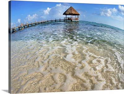 Mexico, Yucatan Peninsula, Tulum, Pier Over Turquoise Ocean