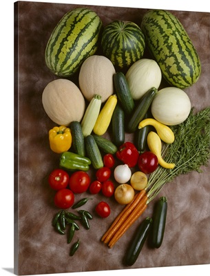 Mixed vegetables and melons