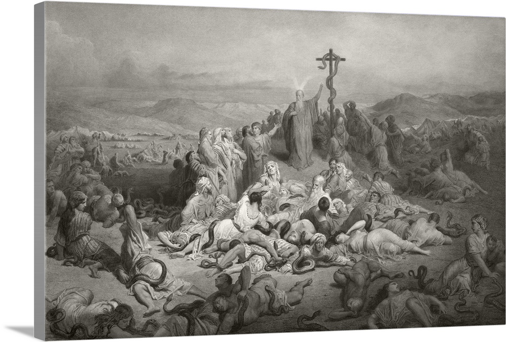 Moses And The Brazen Serpent. After A 19th Century Print From A Painting By Gustav Dore, Engraved By Alphonse Francois.