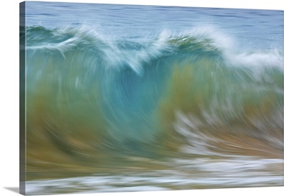 Motion Blur Of Blue Rolling Waves Carrying Golden Sand At The Shore, Kihei, Maui, Hawaii