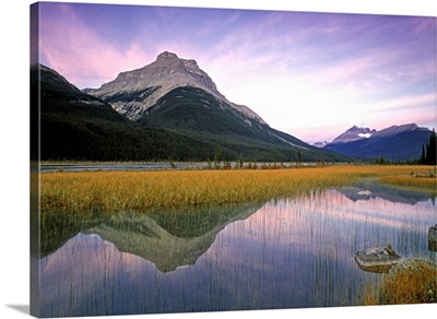 Mount Amery And Mount Athabasca At Rampart Ponds, Banff National Park, Canada