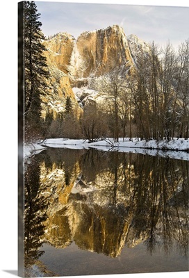 Mountains Reflecting In Merced River In Winter, Yosemite National Park, California