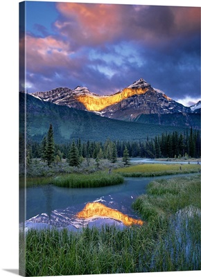 Mountains, Sunset; Icefields Parkway, Alberta, Canada