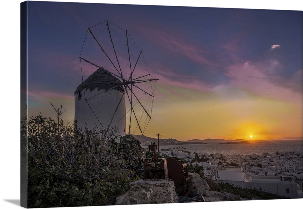Mykonos windmill at sunset.