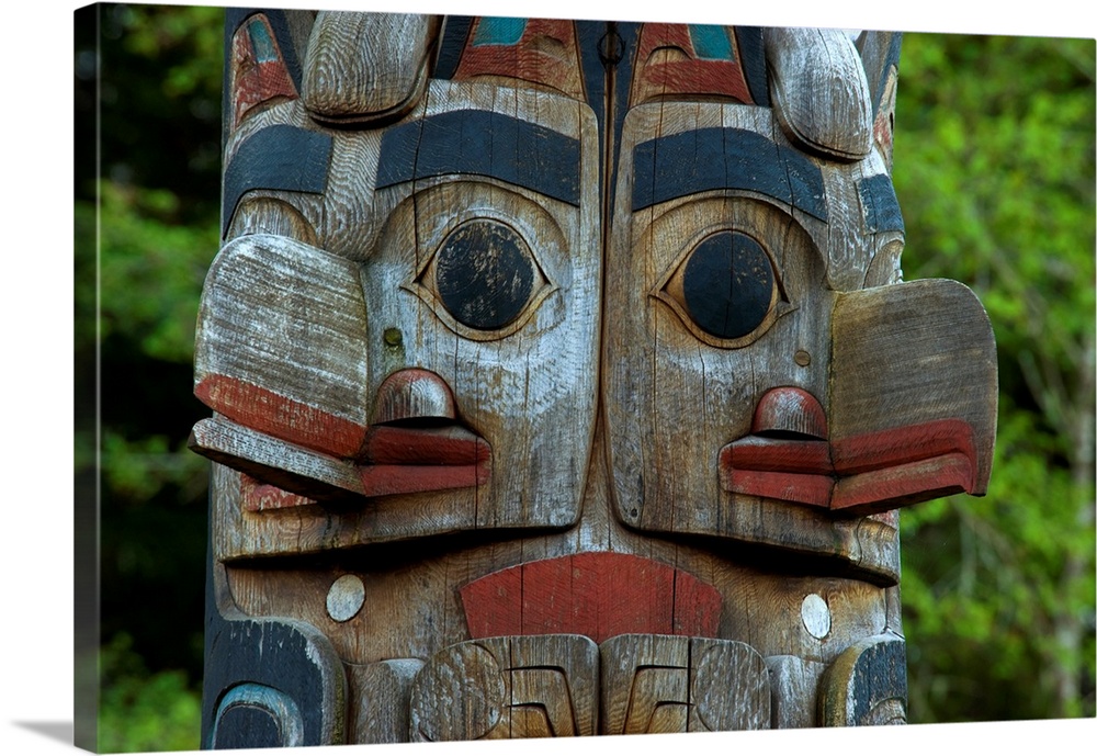 Native totem pole in Sitka national historical park, Alaska.
