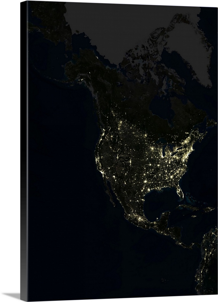 North America At Night, True Colour Satellite Image. True colour satellite image of North America at night. This image in ...