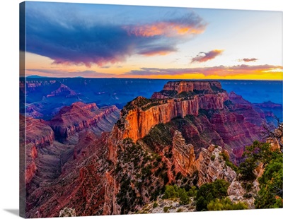 North Rim Of The Grand Canyon At Sunset, Arizona, United States Of America