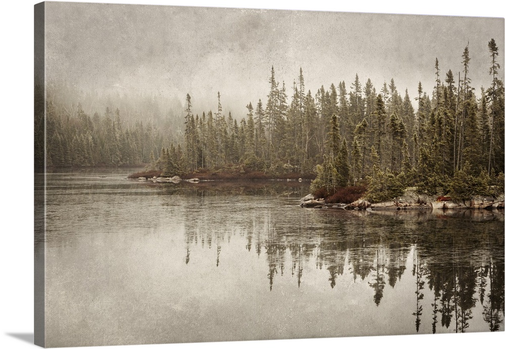 Northern autumn landscape in fog and ice, thunder bay, Ontario, Canada.