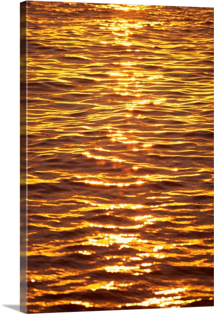 Ocean Texture Ripples At Sunset, Golden Yellow Waters