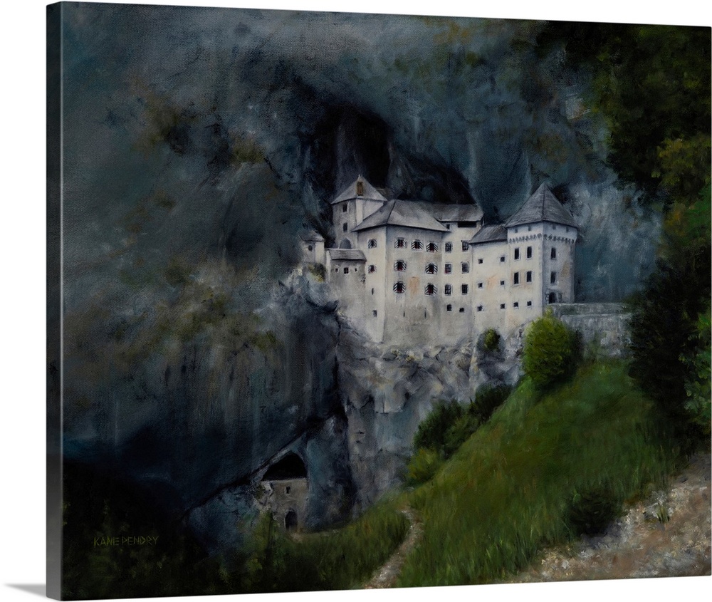 Oil painting of Predjama castle, Slovenia.