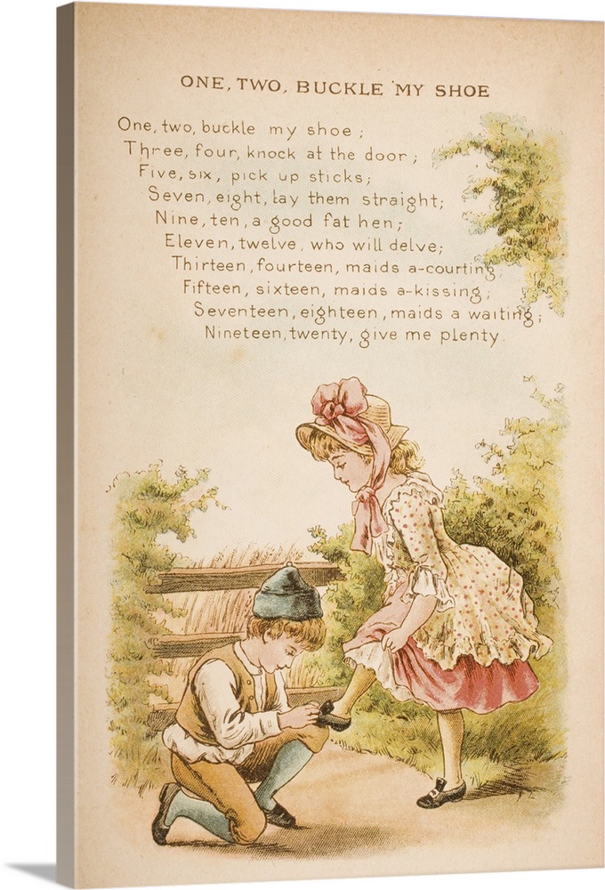 Nursery Rhyme And Illustration Of One Two Buckle My Shoe From "Old Mother Goose's Rhymes And Tales." Illustrated By Consta...