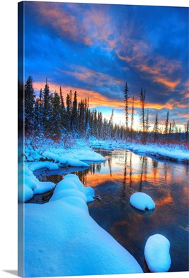 Orange Clouds At Sunset And Little Hazel Creek, Yukon, Canada