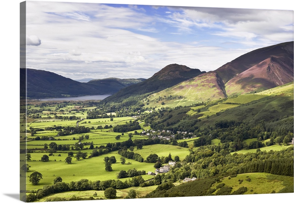 Overview of Fields and Woodland, Lonscale Fell, Lake District, England
