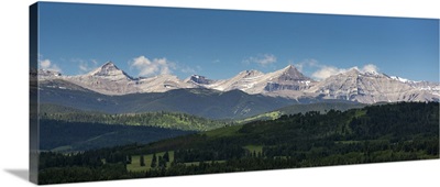 Panorama of foothills and the Canadian Rockies mountain range; Alberta, Canada